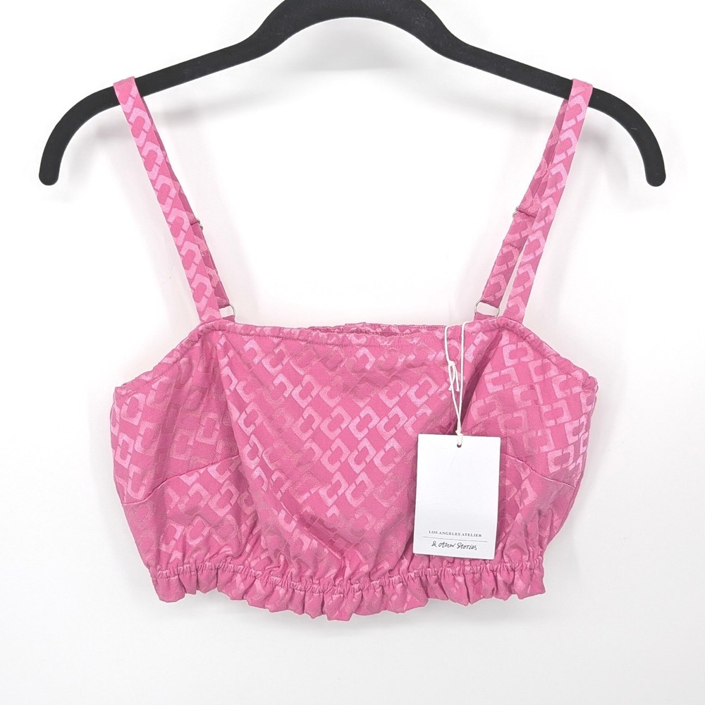 & Other Stories Crop Top Womens 4 Pink Geometric Jacquard Bralette Festival Boho